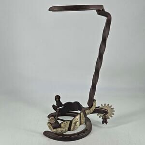 Vintage HorseShoe Wine Rack Bottle Holder w spurs Western Rustic Ranch Farmhouse